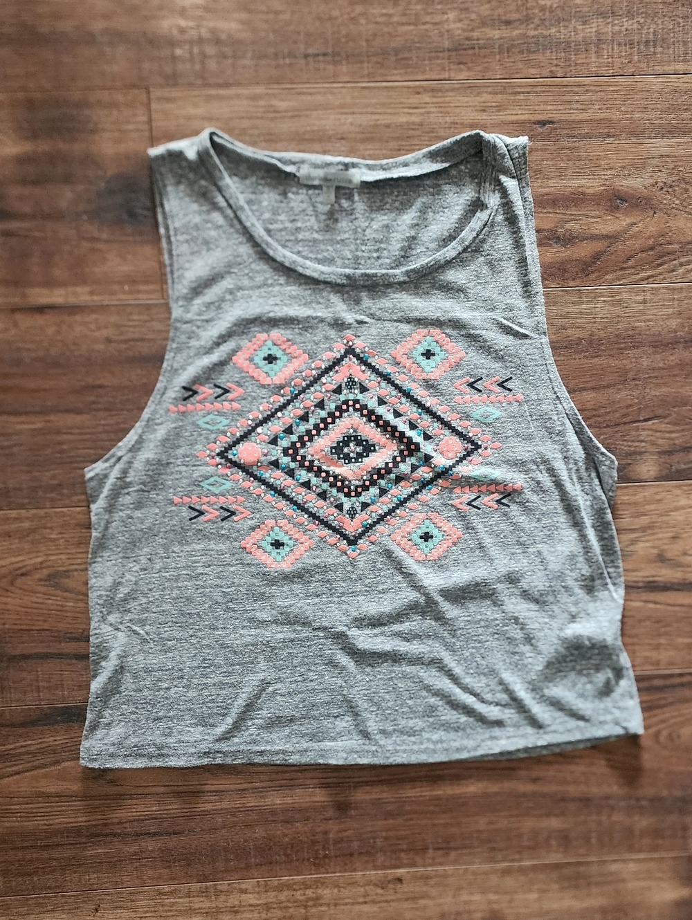 Charlotte Russe Junior's Aztec Embellished Scoop Neck Muscle Tank Top Small S
